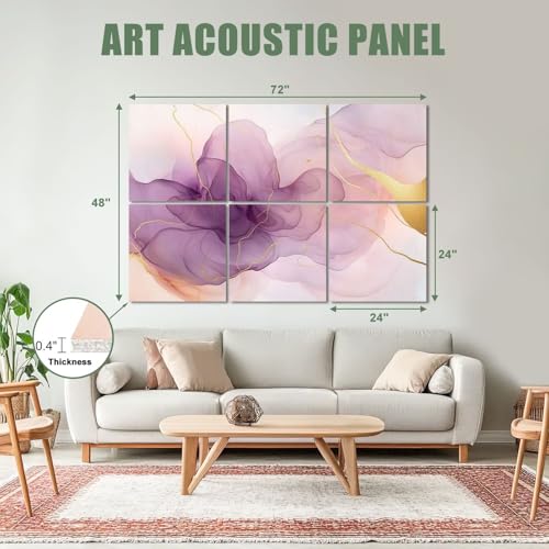 6 Pack Paneles Acústicos de Arte Absorbentes de Sonido con Diseño Abstracto en Mármol Blanco y Remolinos Morados con Detalles Dorados, Paneles Decorativos Autoadhesivos para Estudio de Grabación y Oficina 72"x48" miniatura 2