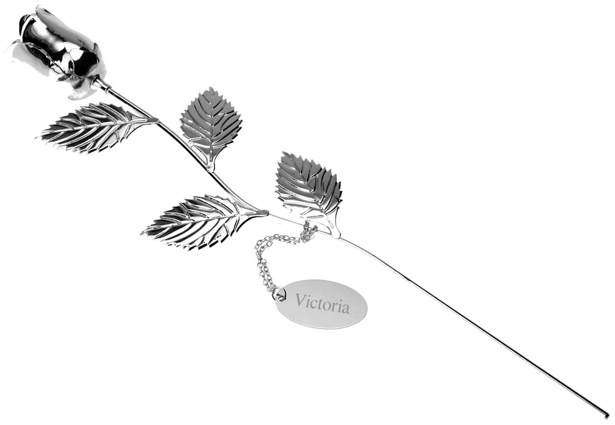 Go Find A Gift Silver - 32Cm Personalised Engraved Silver Plated Rose Length 32Cm Valentines Birthdays Anniversaries