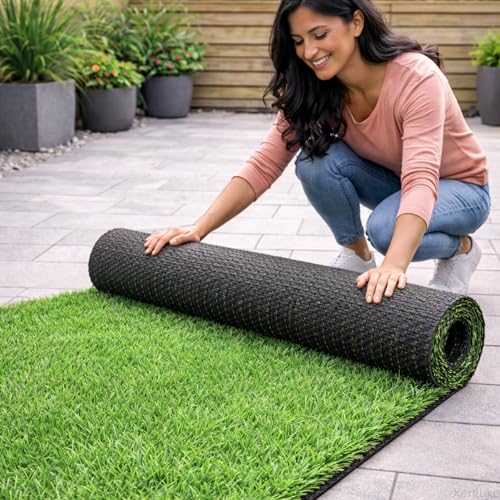 Image of 35mm Artificial Green Grass Mat PP & PE Material | Thick Synthetic Lawn Turf Carpet for Balcony, Terrace, Garden & Outdoor Flooring - Size- 2x10 feet /60x300 cm /24x120 in