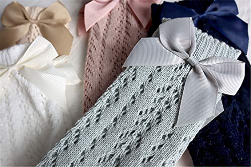 Ayiyo Baby Girl Knee-High Socks Toddlers Bow Stockings Newborn Infant Princess Frilly Socks (Light Khaki, 0-12 Months) #TOP3