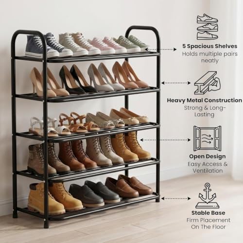 Image of DAREV Heavy Shoe Rack Metal, Shoes Storage Rack for Home Shoe Stand 5 Shelf