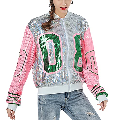 Whitewed Womens Long Sleeve 08 Sparkly Sequin Tops Bomber Varsity Baseball Jacket Coat2