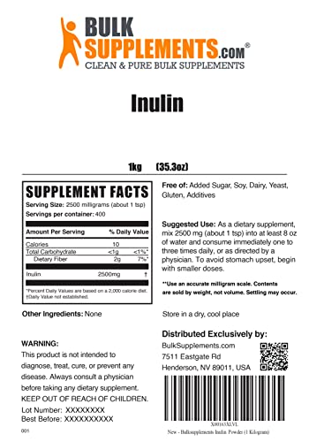 Bulksupplements.com Inulin Powder - Inulin Supplement - Inulin Fiber - Soluble Fiber Powder - Prebiotic Fiber Supplement - Vegan & Gluten Free, 2500Mg Per Serving (5 Kilograms - 11 Lbs) #TOP1