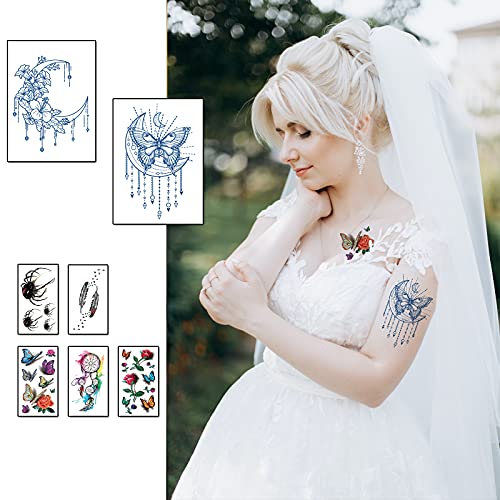 Butterfly Semi Permanent Temporary Tattoo Stickers, Flower Juice Temporary Tattoos for Adult Women Girls that Waterproof