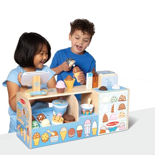 Melissa & Doug Cool Scoops Ice Creamery, Wooden Ice Cream Shop & Counter with Play Food & Play Kitchen Accessories, Preschool Learning Toys for Girls & Boys 3+ - FSC Certified - image 8