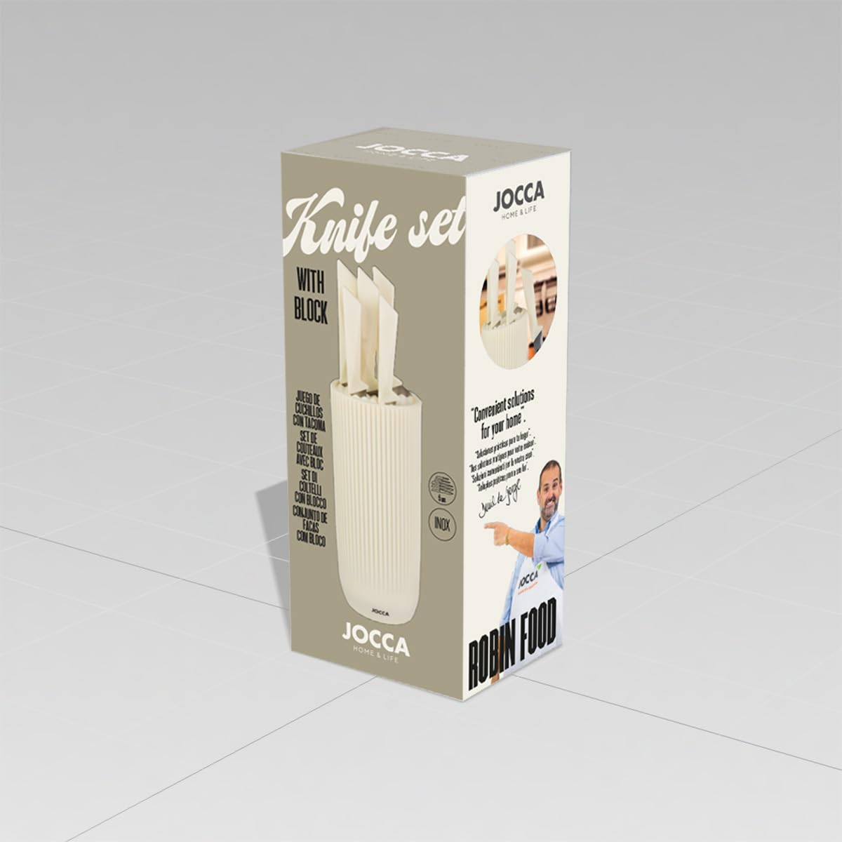 Jocca - Set de Couteaux de Cuisine avec Bloc | 5 Couteaux Professionnels en Acier Inoxydable | Manche Ergonomique Antidérapant | Design Moderne Noir