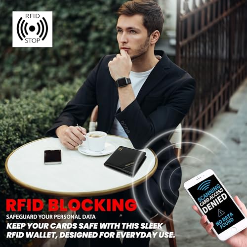Image of Storite Men's RFID Blocking Leather Wallet Slim Bifold Wallet for Men with Card Slots, Cash Compartment, Stylish Black Everyday Wallet - Black