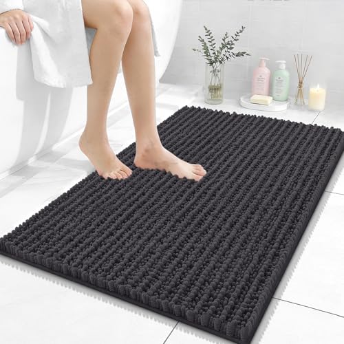 Image of OLANLY Bathroom Rug Mat 36x24, Thick Soft and Absorbent Chenille Bath Mat, Non-Slip Rubber Backing, Machine Washable Quick Dry Bath Rugs for Tub Shower Floor, Home Decor Accessories, Dark Grey