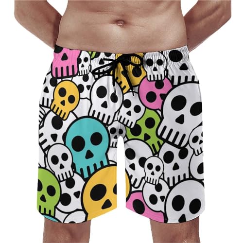 Short de bain homme crânes blancs et roses pour la plage