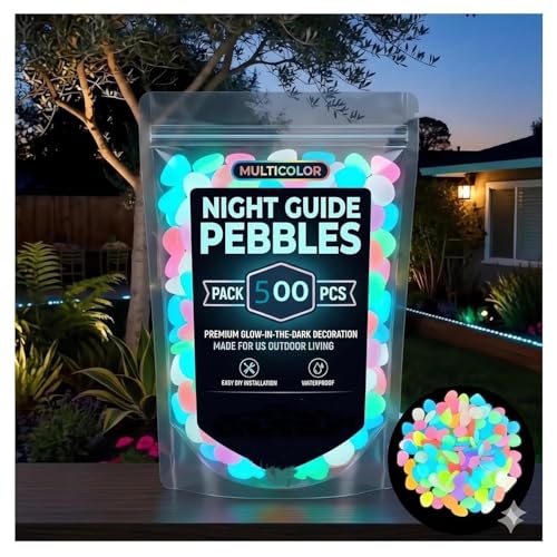 1000pcs Colorful Glow in the Dark Rocks Outdoor Night Fruity Solar Guide Pebbles Magical Luminous Rocks Landscaping Gravel Fish Tank Aquarium Stepping Yard Decor (Multicolor-500pcs)