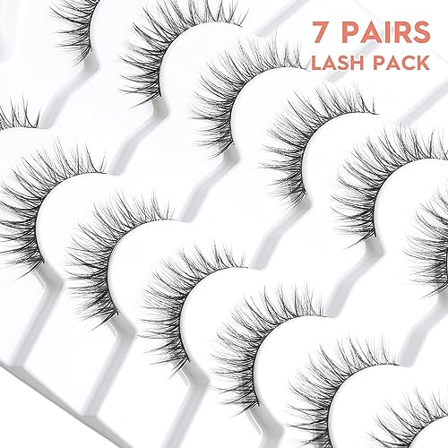 False Eyelashes Natural Look Wispy Lashes 10mm Short Lash C Curl 0.1MM Thin Band Lashes Pack Siligli Fake Eyelash 7 Pair - Image 5