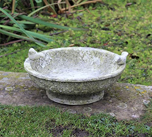 Garden Ornament Bird Feeder Bowl Outdoor Traditional Weatherproof 33cm x 18cm Stone Concrete