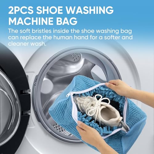 Image of Glivary Shoe washing machine bag, Laundry shoe pouch for washer and dryer, Reusable and Durable Zipper Plush Washing Machine Bag for Sneakers, Delicates and Toys(Laundry Bag) (yellow /blue, pack of 2)