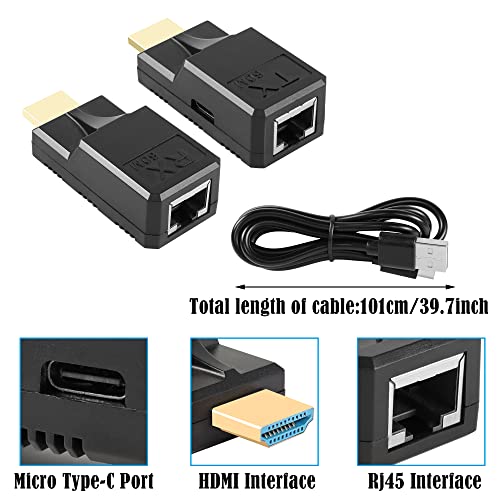 GINTOOYUN HDMI to RJ45 60M Extender 1080P HDMI to RJ45 Cable Extender Converter with Type-C Charging Cable for Computers Laptops - Image 2