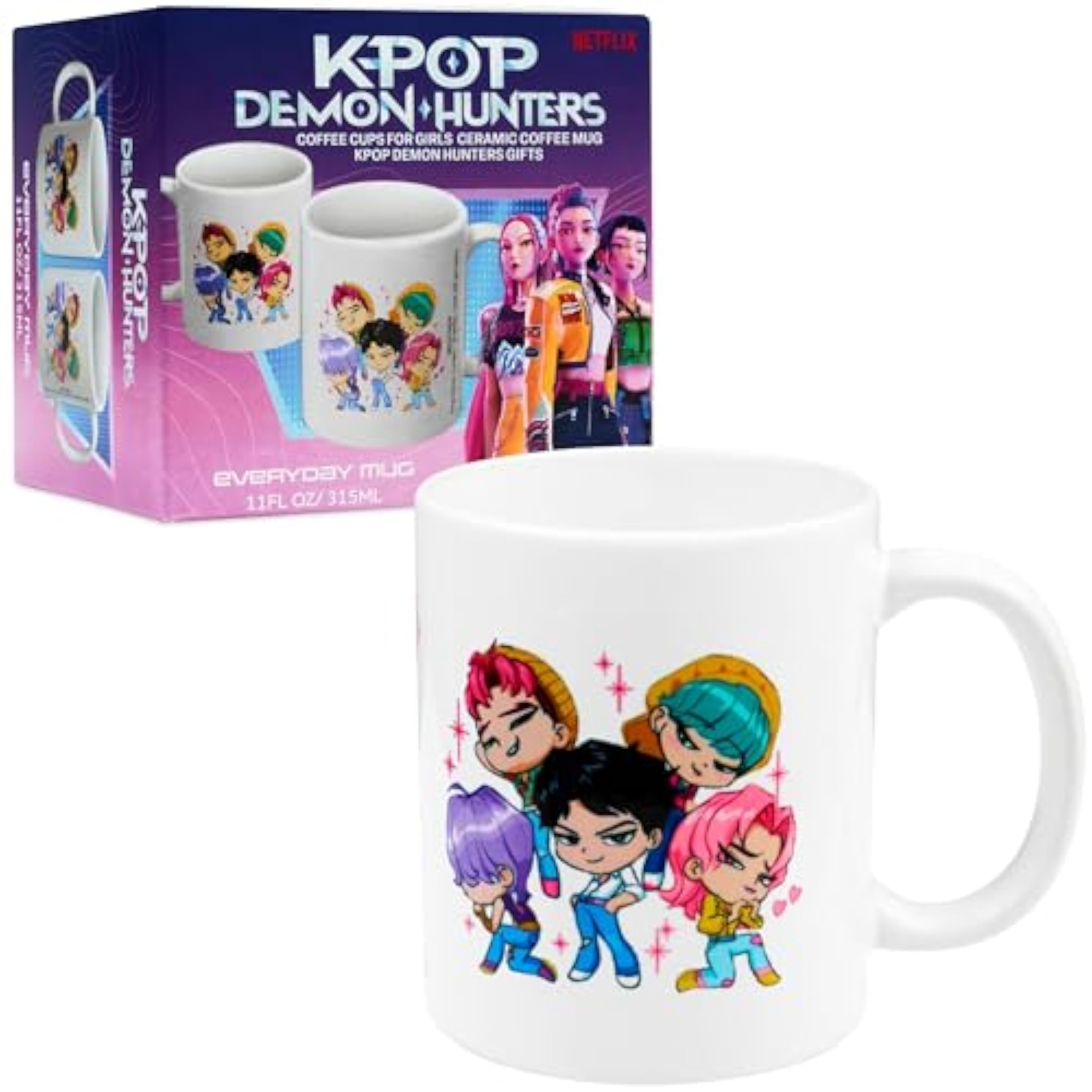 KPop Demon Hunters Oficial Saja Boys Tazas Originales 315ml, Taza Ceramica de Café o Té (Blanco Chicos Saja)