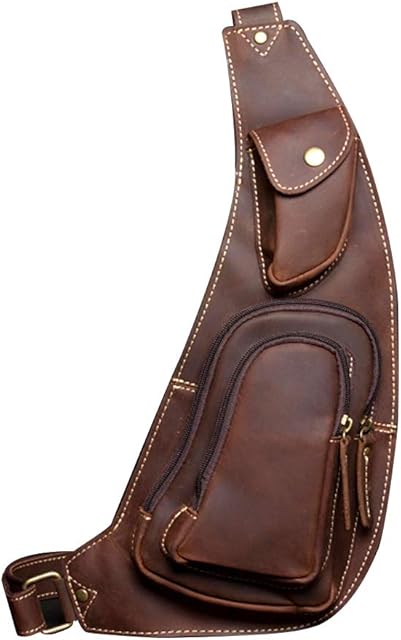 Leathario Crossbody Bag Men Genuine Leather Sling Bag Chest Shoulder Bag Vintage Multipurpose Anti Theft Business Casual Outdoor Travel Brown