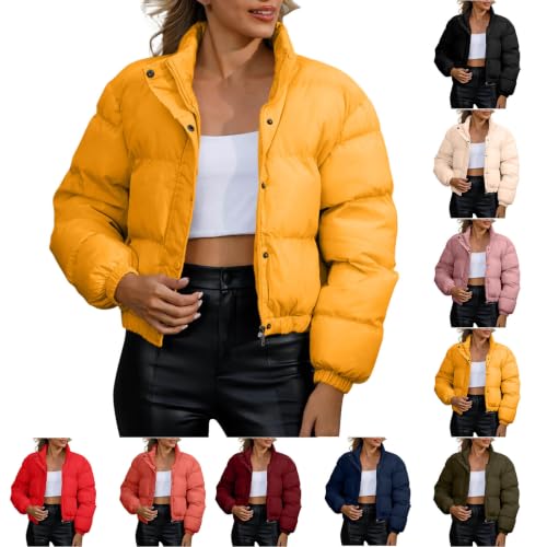 fartey Short Puffer Jacket Women Zip Snap High Neck Jacket Warm Winter Coat - image 1