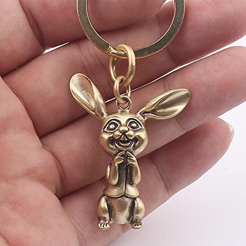 SZLGPJ Conejo Zodiaco Puro Llavero de Bronce Animal Colgante de Metal Colgante Hombres y Mujeres...