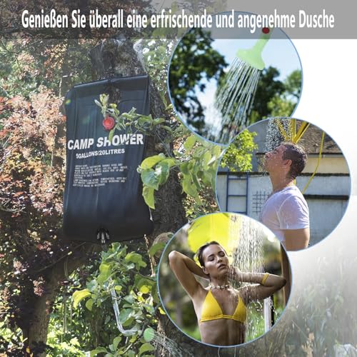 ECtury 20L Campingdusche, Mobile Camping Dusche, Solardusche Camping Set, Outdoor Tragbare Solar-Wassersack für Garten, Reisedusche mit Duschkopf Schlauch Tasche