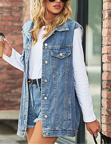 Zontroldy Denim Jean Vest for Women Sleeveless Oversized Button Down Denim Jean Vest Waistcoat Shacket Jacket4