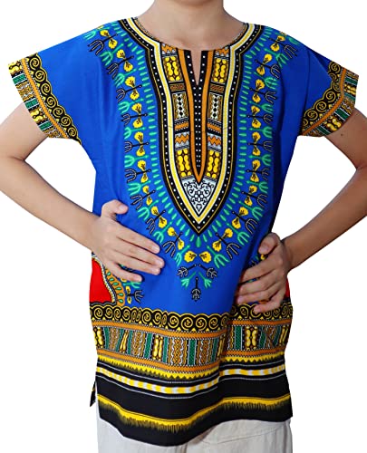 Image of RaanPahMuang Unisex Bright Africa Classic Childrens Dashiki Cotton Shirt Boys Girls