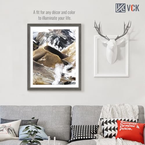 Image of VCK 24x30 Poster Frame Solid Wood Gray Grey 3 Pack Picture Frames 24 x 30 Inches with Wall Mounting Hanging