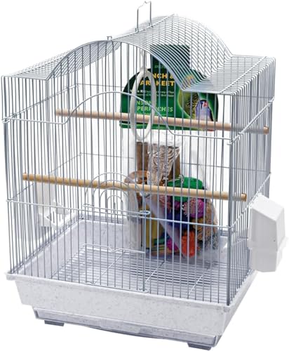 Image of Penn-Plax Bird-Life Bird Cage Starter Kit with Accessories - White Arched Cage - for Parakeets, Lovebirds, Parrotlets, and Finches - Small (BCK1)