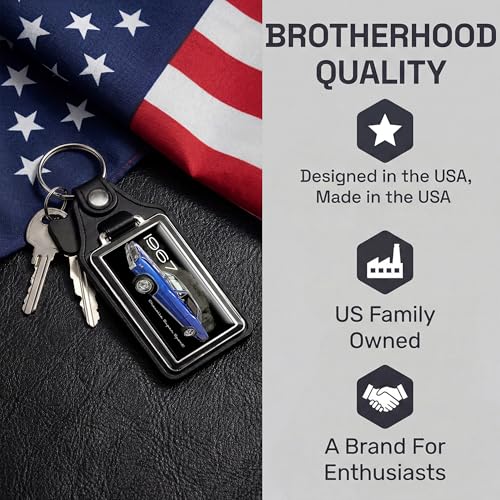 Image of Brotherhood 1967 Compatible with Chevelle Super Sport Royal Blue Design Faux Leather Key Chain Key Ring - Key Chains for Women and Key Chains Men for Classic Retro Cars