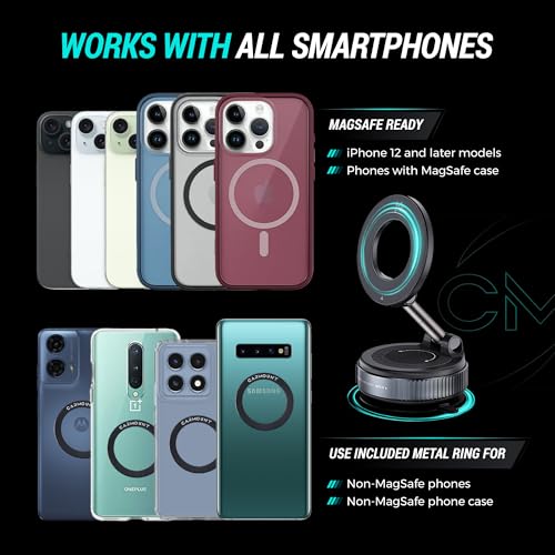 CARMOUNT Clutch-X&trade; Black &ndash; Upgraded Vacuum Phone Mount Suction Cup Car Phone Holder for iPhone, Window Phone Mount, 360&deg; Vacuum Magnetic Phone Holder for Car, Magnetic Phone Holder with Suction Cup