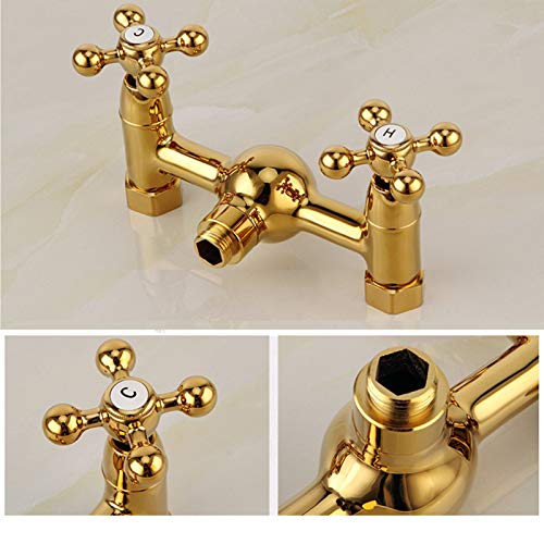 Grifo de bañera dorado de pared con diseño monomando y teléfono de ducha exclusivo 7