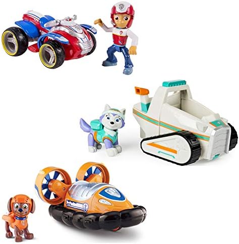 Paw Patrol Ryder's Rescue ATV, Paw Patrol Everest's Rescue Snowmobile, and Paw Patrol Zuma's Hovercraft, Vehicle and Figure, Bundle