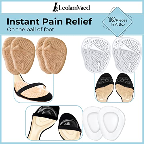 Image of Reusable Metatarsal Pads Women, Ball of Foot Cushions for Women All Day Pain Relief and Comfort, Washable Heel Pads One Size Fits All High Heel Inserts (10 Pieces in A Set)