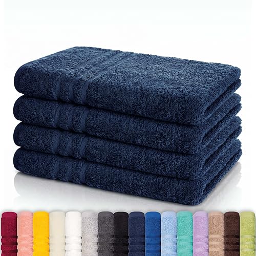 Lavea® 4er Set Handtücher 50x100 cm, Elena Frottiererie, 100% Baumwolle, Frottier Badetuch, saugstark und weich, Sporthandtuch, 60°C waschbar, trocknergeeignet, Handtuch Set, Frottee, Navy