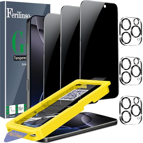 Ferilinso [Auto Dust Install] 3 Pack Privacy Screen Protector for iPhone 16 Pro Max with 9H+ Private...