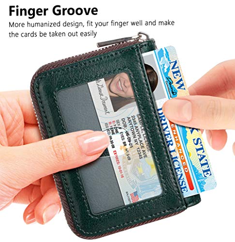 Image of FurArt Zipper Wallet Women, RFID Blocking Credit Card Wallet, Business Card Holder, Compact Size KeyChain Wallet, Dark Green, small, Classic