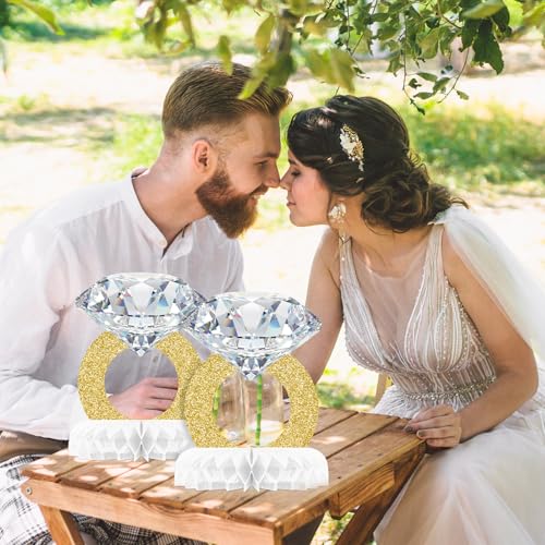 Image of Faccito 9 Pcs Diamond Ring Centerpiece Engaged Diamond Rings Decor for Bachelorette Party Engagement Party Bridal Shower Wedding Anniversary Decoration Supplies
