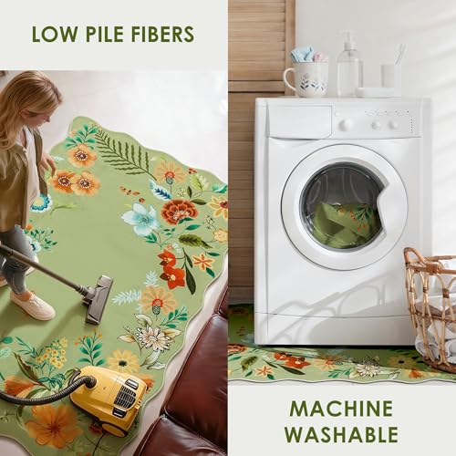Tapete redondo floral Asrug 3ft bajo pelo verde miniatura 5