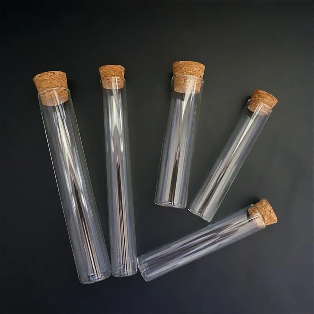 Provette in vetro borosilicato, Provette in vetro con tappo in sughero Confezione da 12 fondo piatto 20-25 mm x 100-200(25x200mm)
