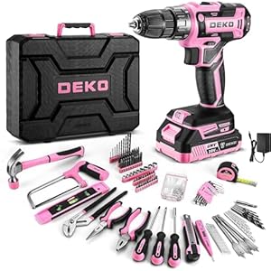 DEKO Caja Herramientas Completa ElÃ©ctricas 186 Piezas Rosa con 20V Taladro ElÃ©ctrico sin Cuerda, 10 mm Chuck sin Llave, Caja profesional de herramientas DomÃ©sticas de Bricolaje para Oficinas y JardÃ­n