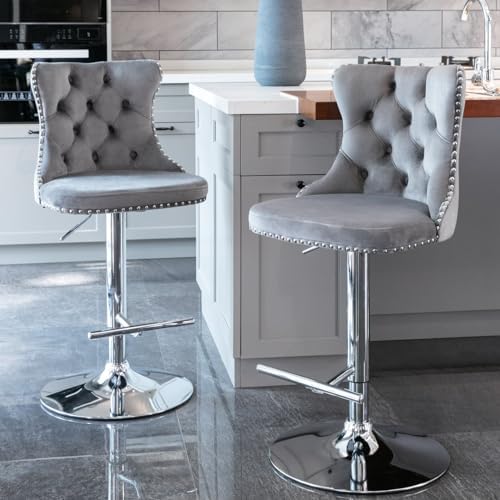 HomeTouch Luxury Velvet Bar Stools Set of 2 Swivel Kitchen Breakfast ...