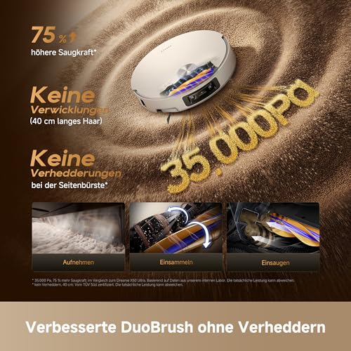 Image of dreame X50s Ultra Vacuum Cleaner, 35,000 Pa, Ultra-Thin 8 cm, Obstacles Avoid: 9 cm, Empty+Auto Refill, Clean. Auto Mop, Detangling 100%, Avoidance +280 Types Objects, White