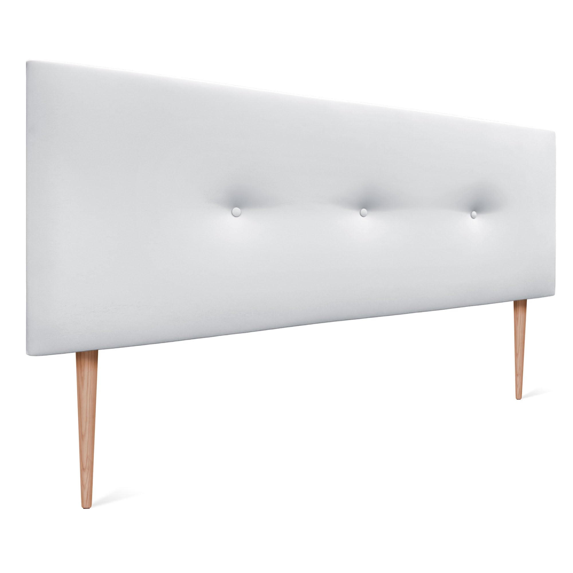 DHOME Cabecero de Polipiel o Tela Acualine Liso con Botones y Patas Tapizado de Alta Gama Cabezal Lujo Cama Dormitorio Moderno Acolchado (Polipiel Blanco, 135x105cm (Camas 120/135/140))