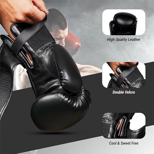Image of Boxing Gloves - Faux Leather Training Gloves with Hook and Loop Velcro Closure for Long-Lasting Strength and Durability