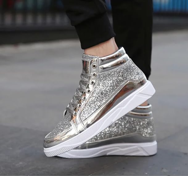Generico Sneakers Alte con Paillettes Dorate