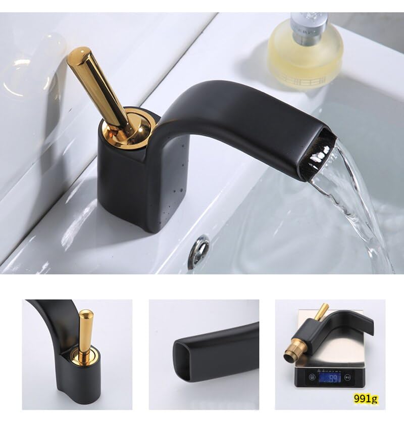 Robinet de lavabo cascade mitigeur eau chaude et froide en laiton gris