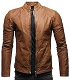 Crone Ivar Herren Lederjacke Cleane Basic Echtleder Jacke (S, Cognac (Rindsleder))