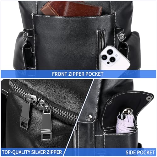 Nappa Genuine Leather Backpack for Men Multi-Functional 15" Laptop Backpack, Black Business Casual Travel Backpack Work Daypack4