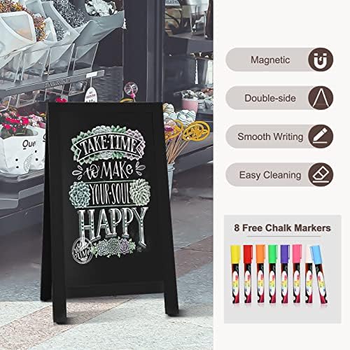 4 THOUGHT A Frame Magnetic Chalkboard Sign, 95 x 50 cm Pavement Board Sidewalk Chalkboard Easel Black Sandwich Double Sided Advertising Display for Cafe Bar Wedding Restaurants