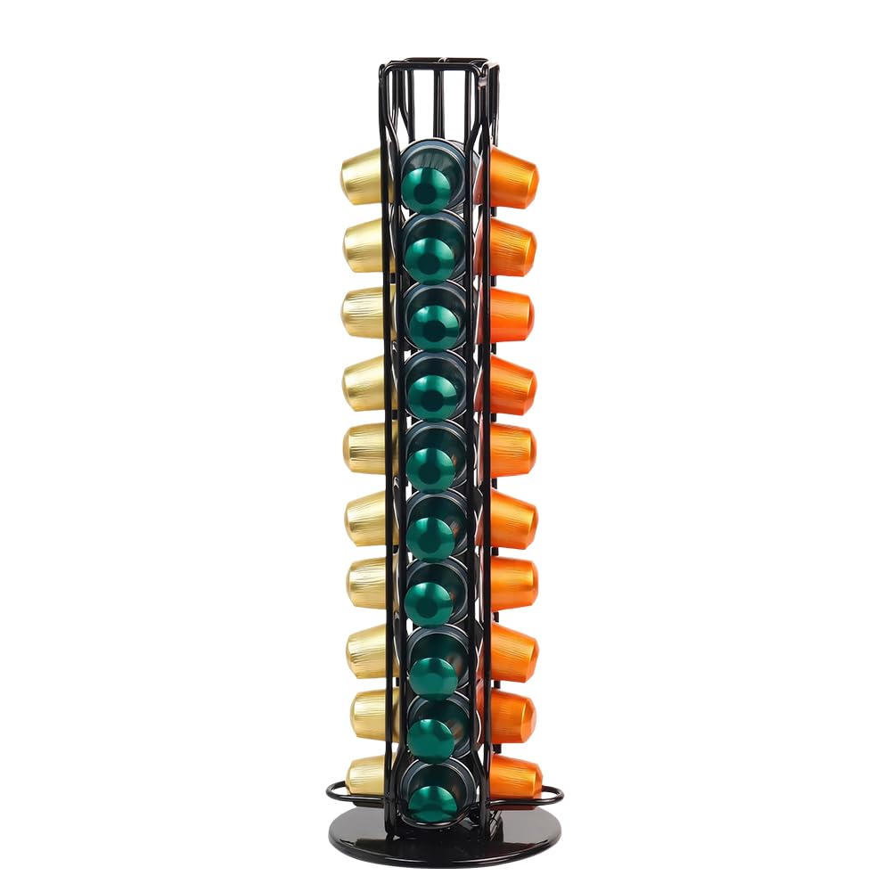 Black Stand For Nespresso Original Pod Holder | 40 Capsules Display Rack For Vertuo Coffee Pod Storage Holder | Rotating Coffee Pods Holders Organiser (Not Included Pods)