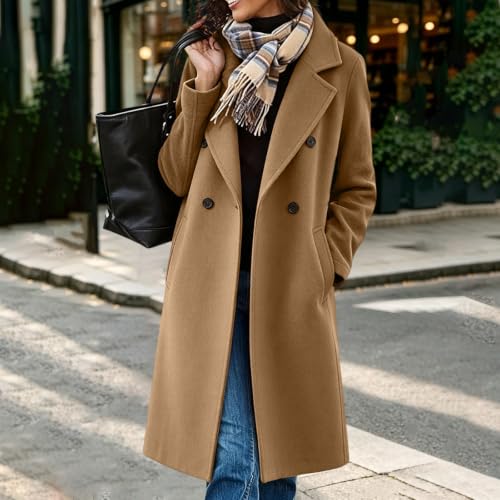 Long Winter Coats for Women Notch Lapel Double Breasted Trench Coat Peacoat - image 2